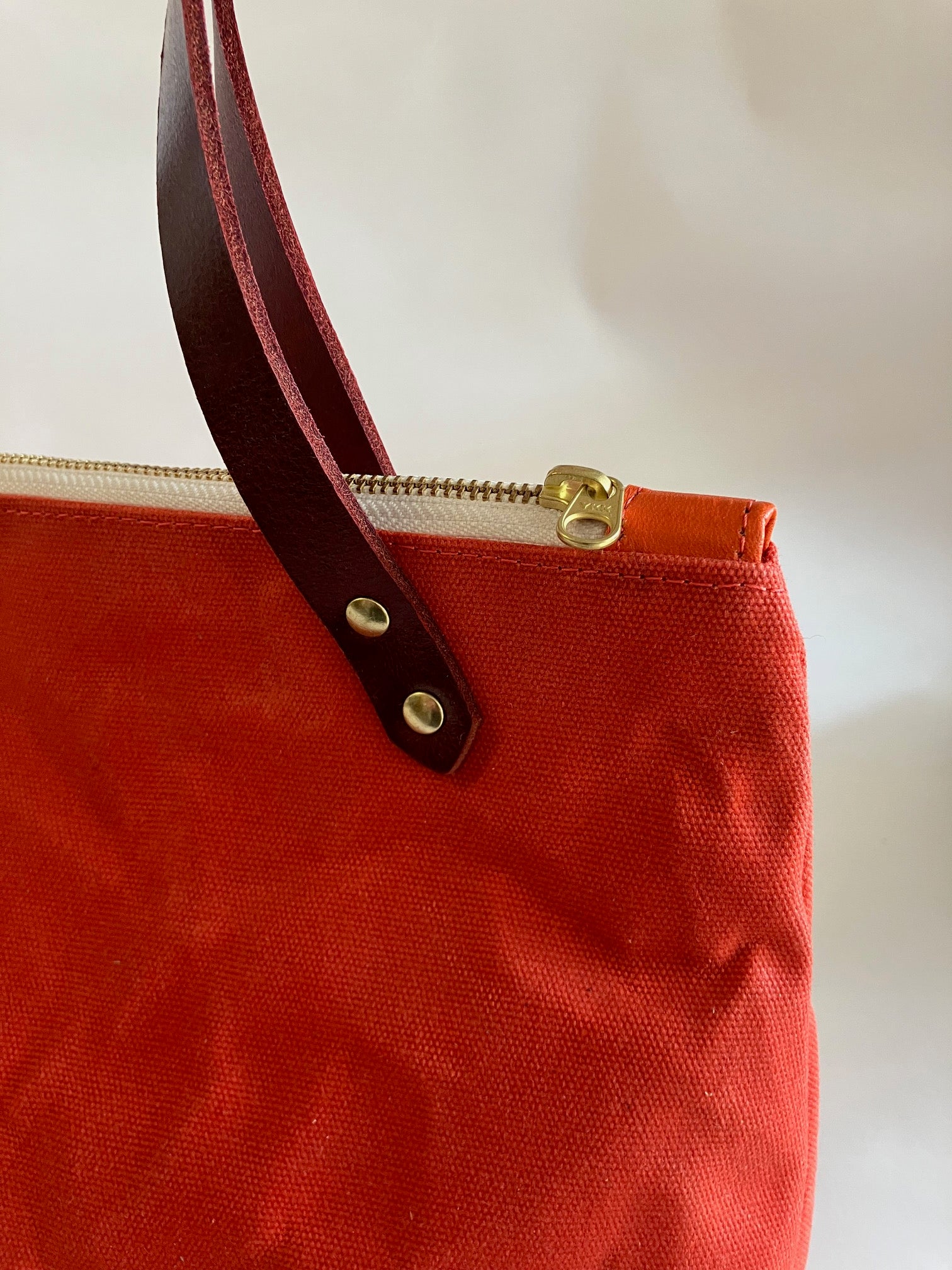 SAMPLE One of a kind Travel bag in coral orange waxed canvas, wax canvas tote bag