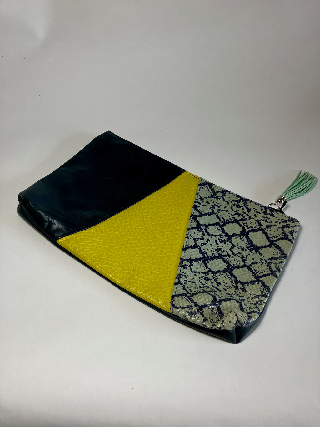 ONE OF A KIND - SAMPLE Leather clutch bag deep blue and yellow