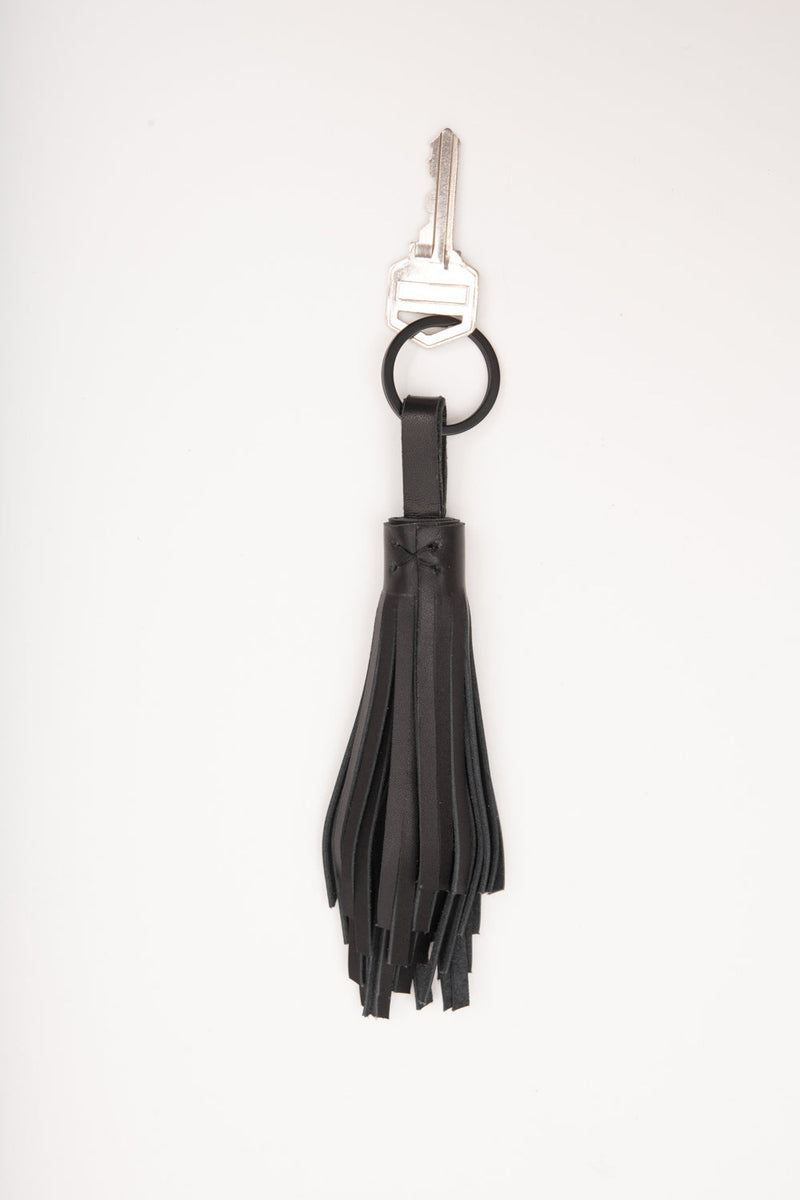 Leather fringe keychain tassel with brass hardware FRANGIPANE