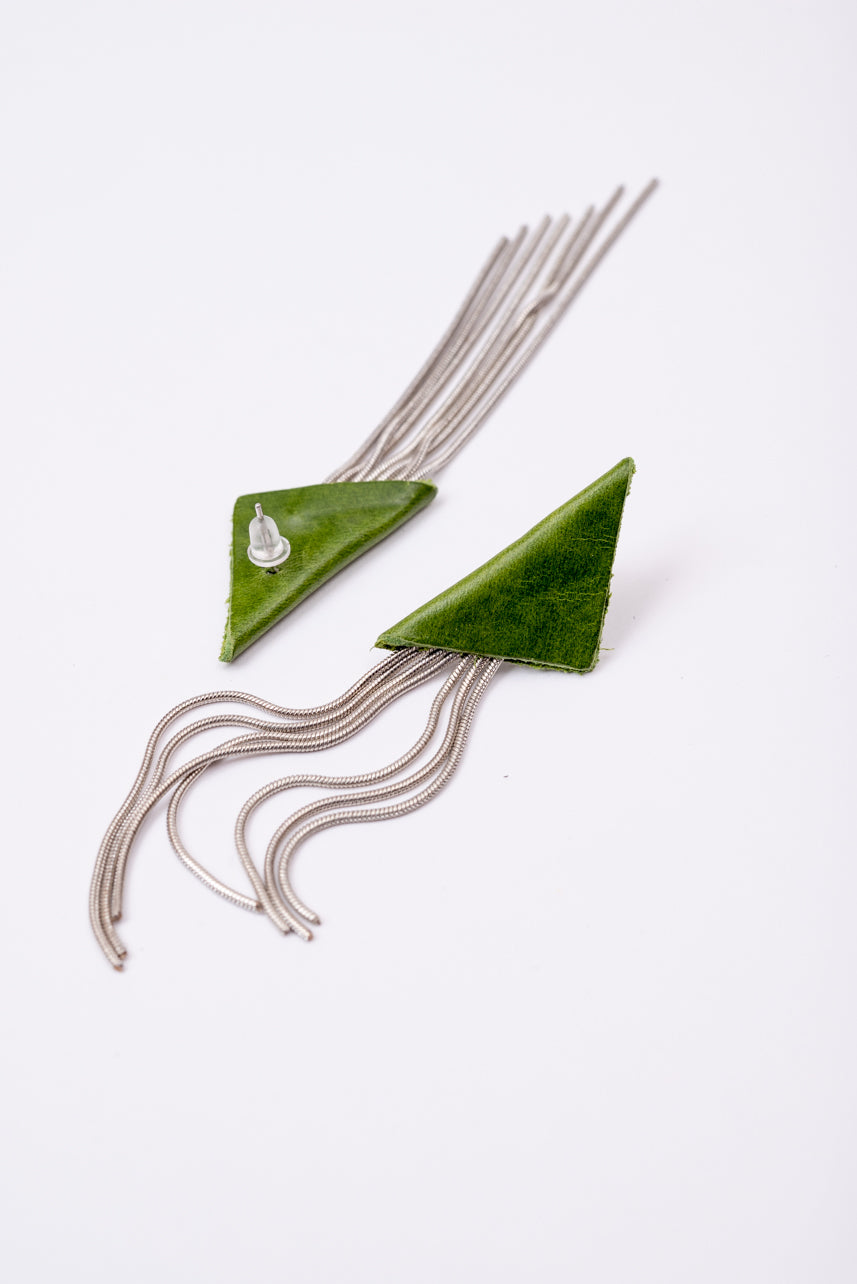 Triangle leather earrings KANDINSKY model, handmade in Montreal, Canada