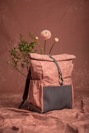 Leather and waxed canvas rolltop backpack DE LORIMIER made to order