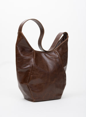 Geometrical leather tote bag MONT-ROYAL model, Veinage handmade in Montreal, Canada