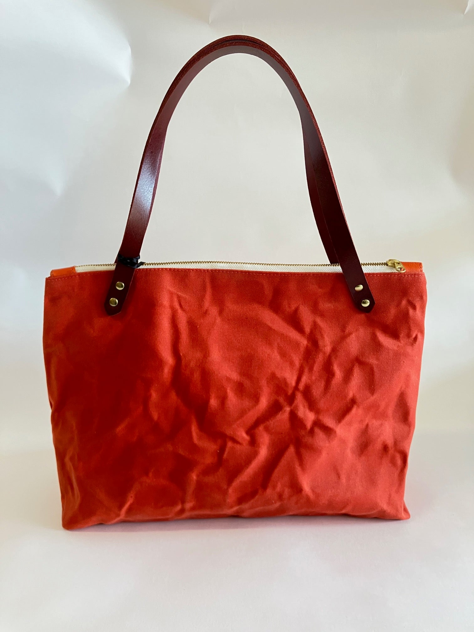 SAMPLE One of a kind Travel bag in coral orange waxed canvas, wax canvas tote bag