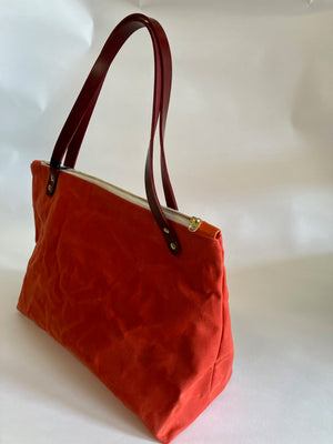 SAMPLE One of a kind Travel bag in coral orange waxed canvas, wax canvas tote bag