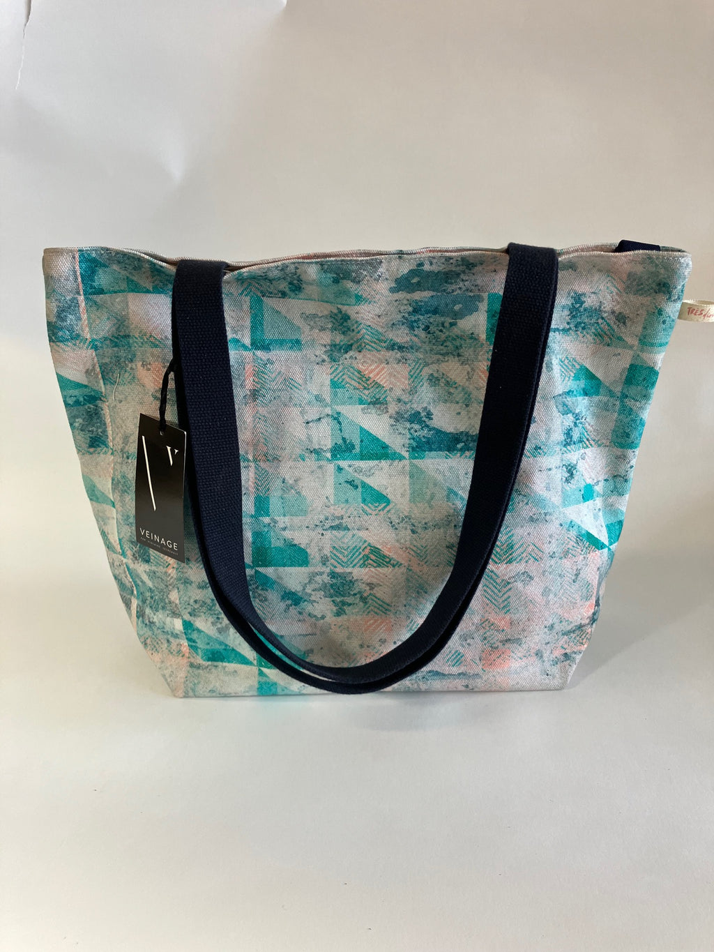 One of a kind pattern handprinted canvas tote bag. SAMPLE