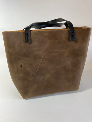 Sample mat brown Leather minimalist tote bag FLORENCE model
