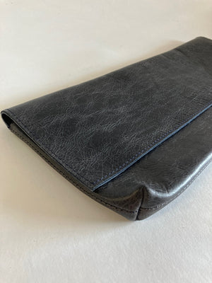 ONE OF A KIND - SAMPLE Leather clutch bag, baguette bag in midnight blue