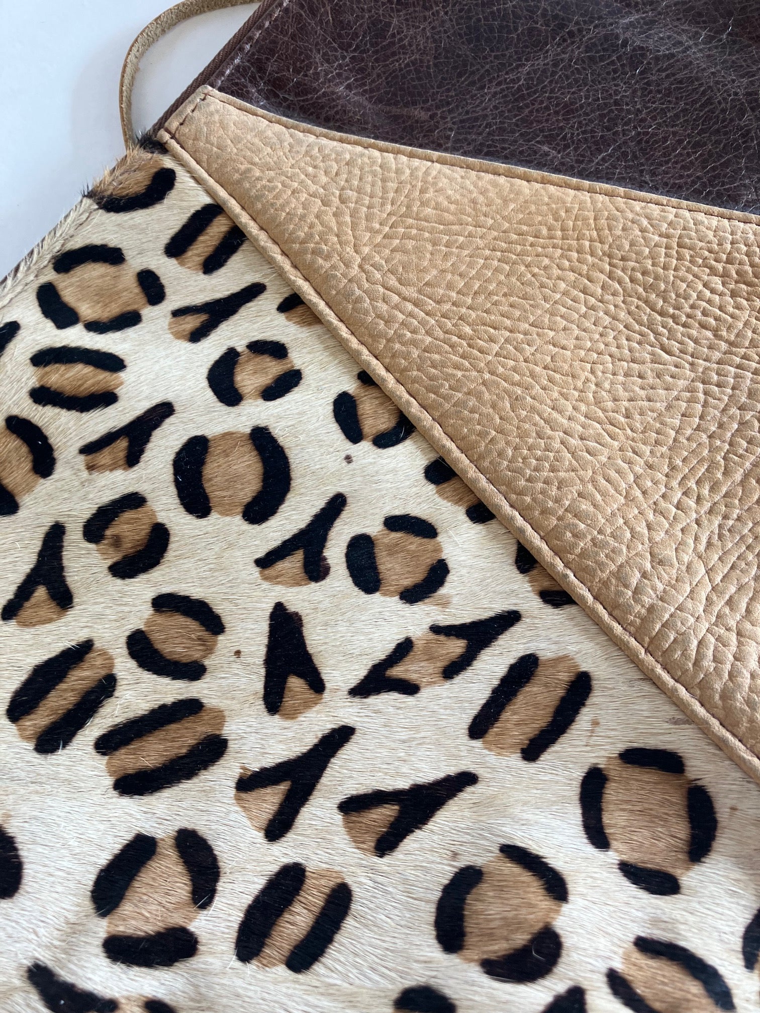 ONE OF A KIND - SAMPLE Leather clutch bag chocolate and camel brown and leopard leather