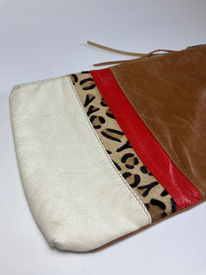 ONE OF A KIND - SAMPLE Leather clutch bag tan brown, fire red, leopard and ivory