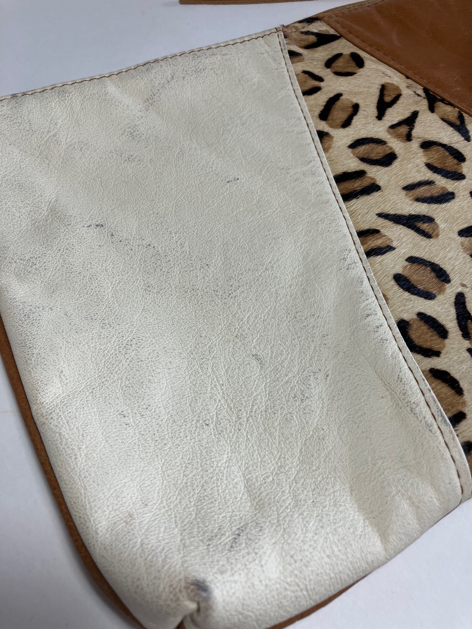 ONE OF A KIND - SAMPLE Leather clutch bag tan brown, leopard and ivory