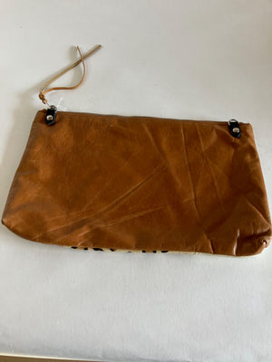 ONE OF A KIND - SAMPLE Leather clutch bag tan brown, leopard and ivory