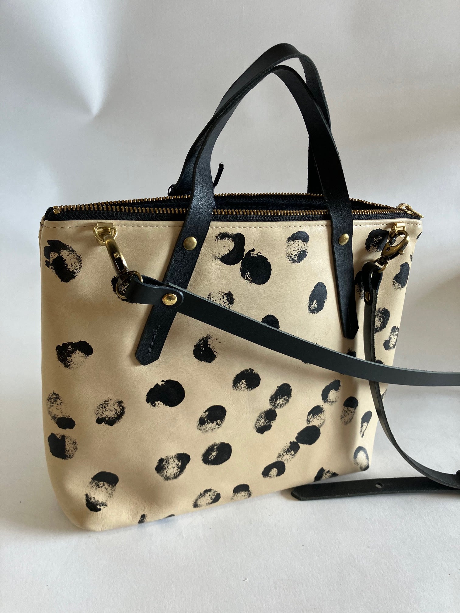 One of a kind piece handpainted Leather handbag with crossbody strap