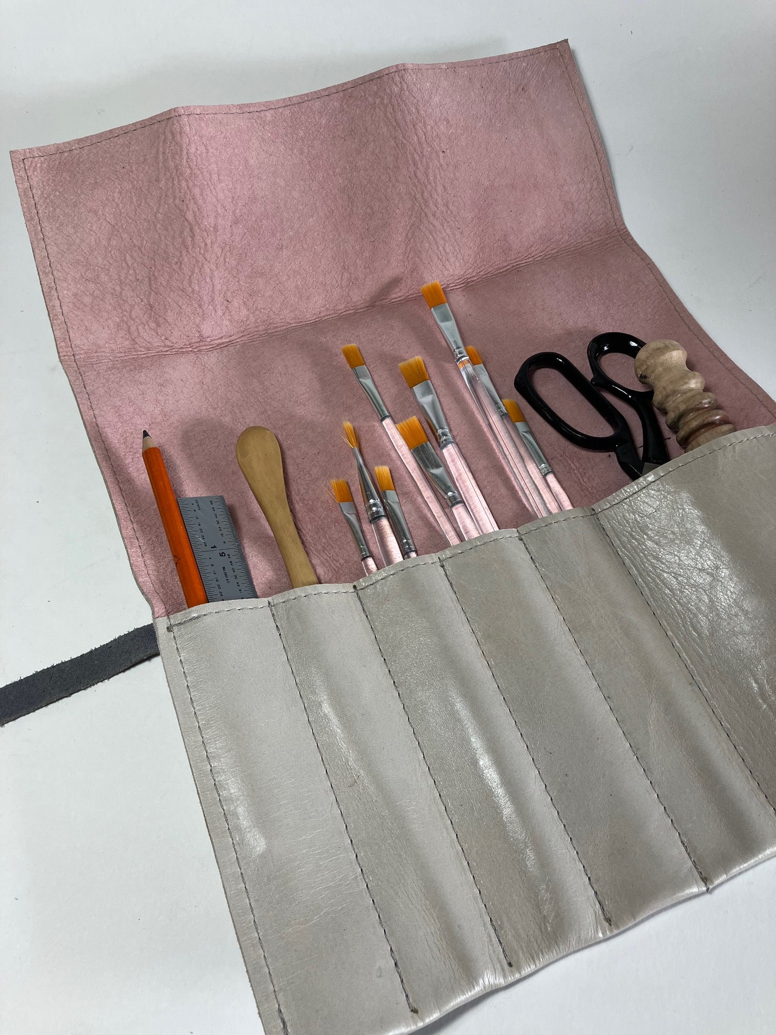 SAMPLE Leather brush case holder, tool case, deluxe leather pencil case, artist case, brush holder