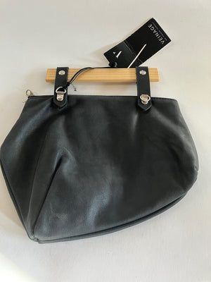 SAMPLE Black Leather crossbody bag with ash wood handle