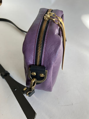 SAMPLE Leather crossbody bag and brass charm orchid color