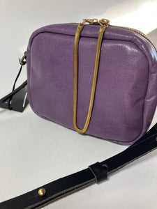 SAMPLE Leather crossbody bag and brass charm orchid color