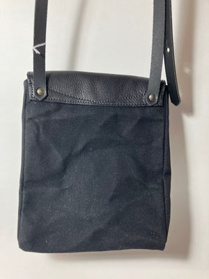 SAMPLE. PROTOTYPE black leather and waxed canvas Triangular handbag TRIANGOLO