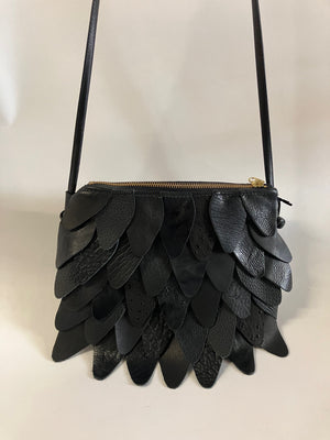 SAMPLE. PROTOTYPE Leather feather boho clutch with shoulder strap PALOMA