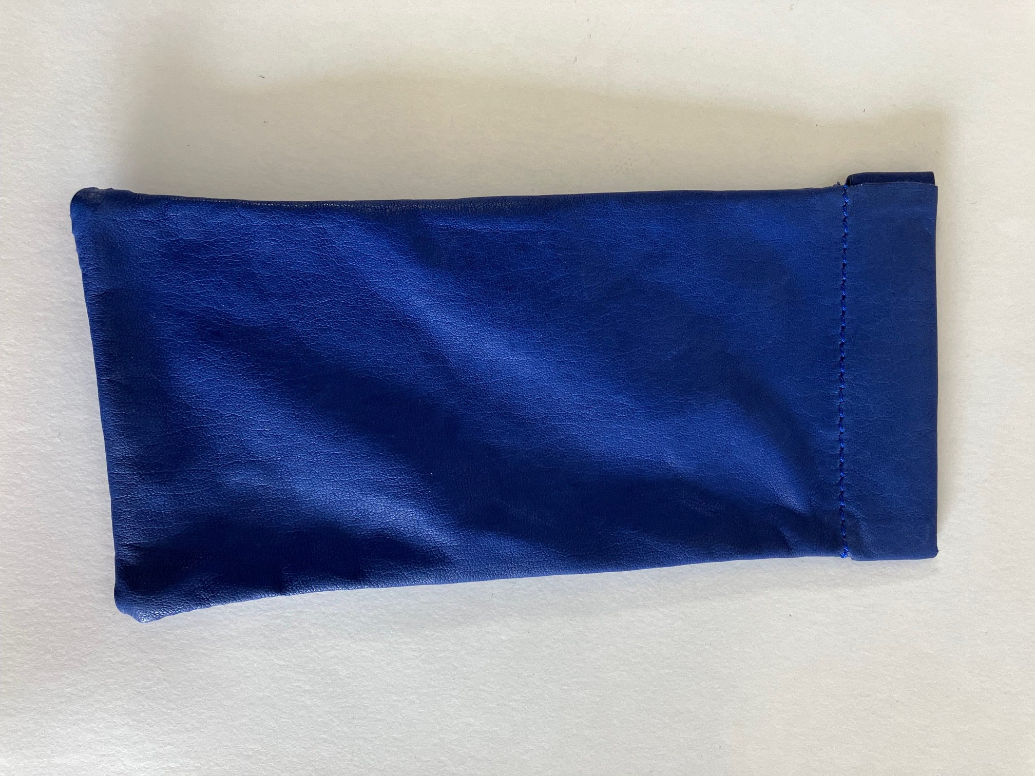 SAMPLE Royal blue leather glasses case, soft slip-in pouch case, glasses storage case