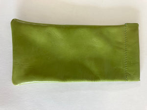 SAMPLE avocado green leather glasses case, soft slip-in pouch case, glasses storage case