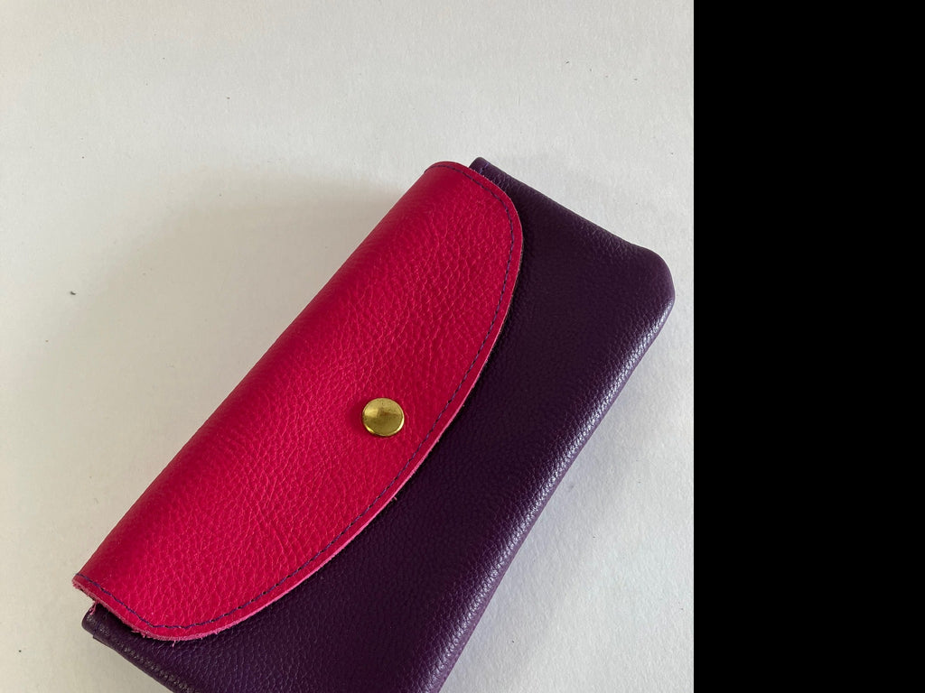 SAMPLE neon pink and purple Minimalist leather wallet