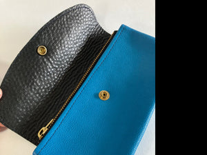 SAMPLE neon blue and black Minimalist leather wallet