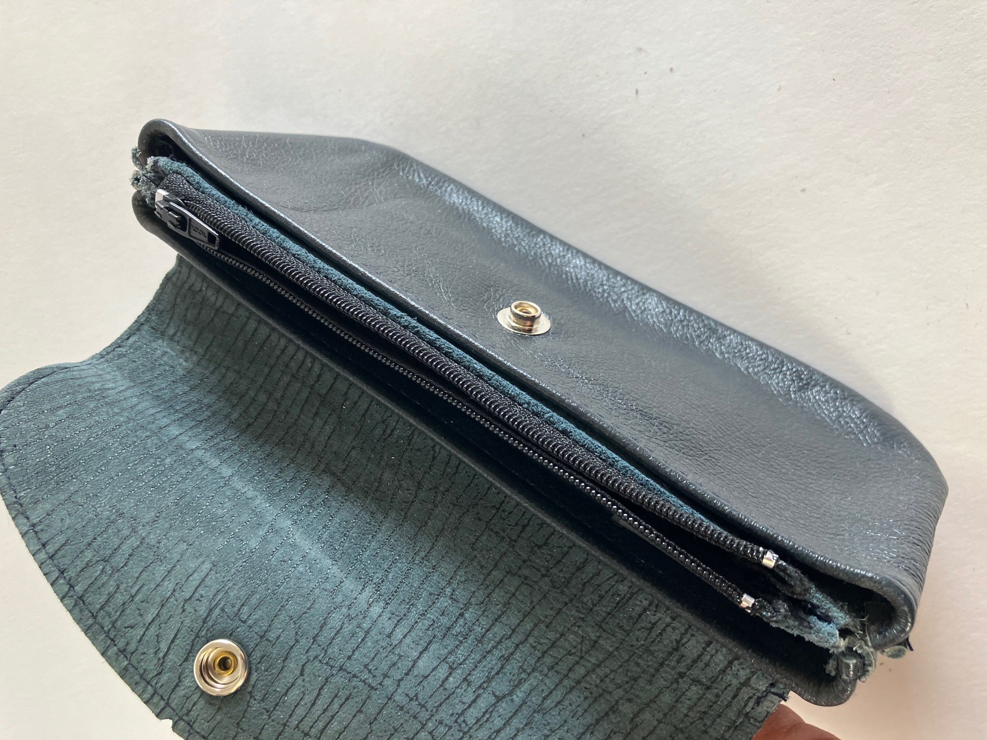 SAMPLE steel blue leather wallet
