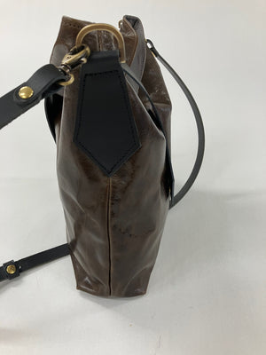 SAMPLE Leather crossbody tote bag, cognac brown leather purse handmade in Montreal