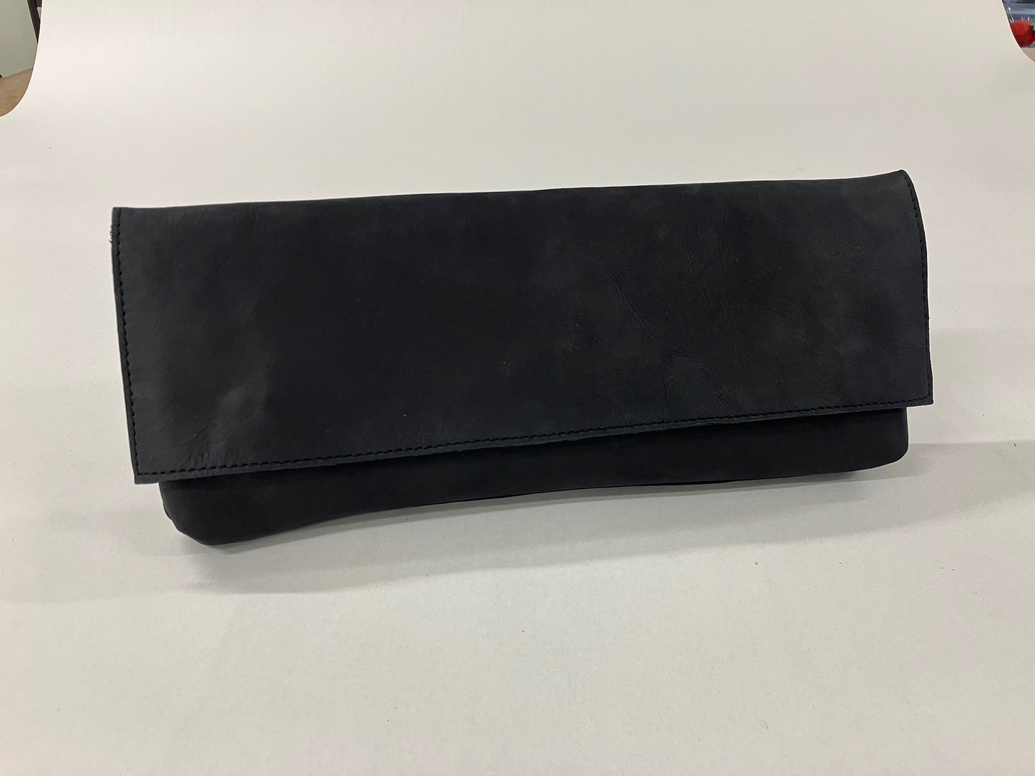 ONE OF A KIND - SAMPLE Leather clutch bag, baguette bag in mat black