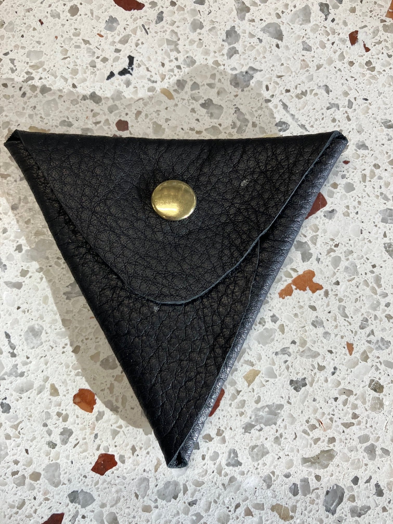 Sample. one of a kind. Leather minimalist triangle shape coin pouch. Handmade in Montreal