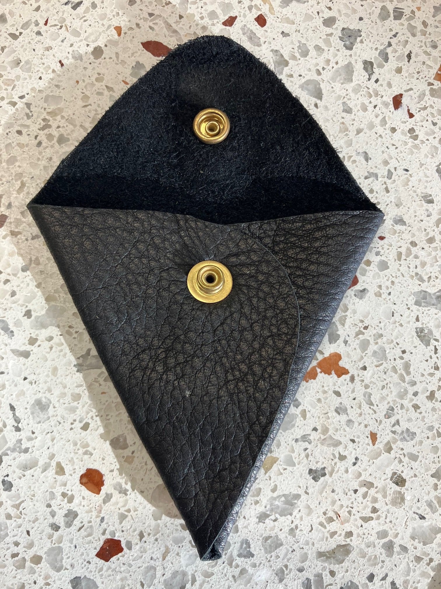 Sample. one of a kind. Leather minimalist triangle shape coin pouch. Handmade in Montreal