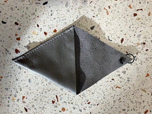 Sample. one of a kind. Leather minimalist triangle shape coin pouch. Handmade in Montreal