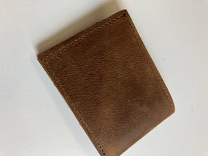 SAMPLE. Minimalist bifold mat brown leather wallet. handmade in Canada