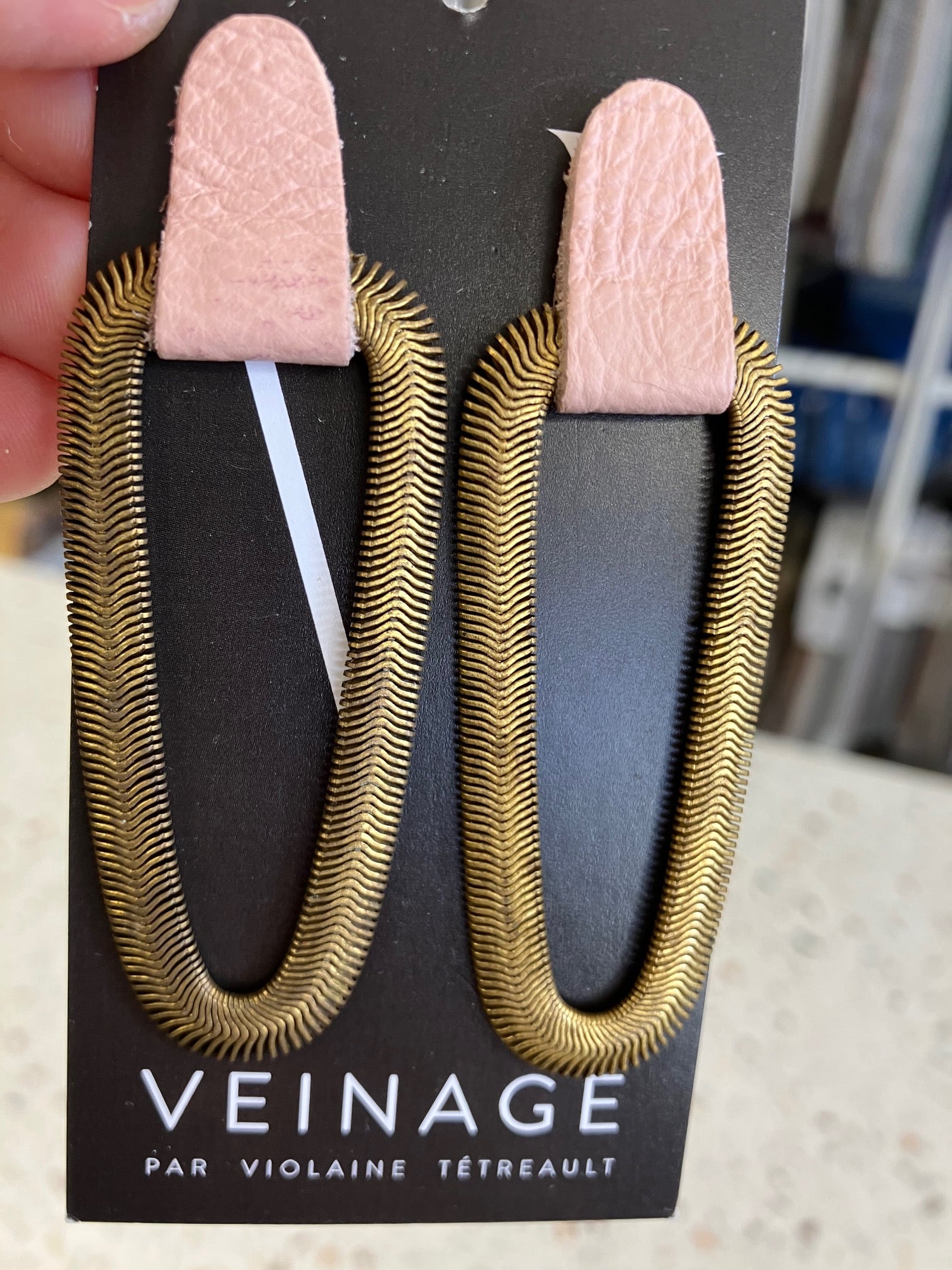 SAMPLE statement leather and brass earrings 9e AVENUE