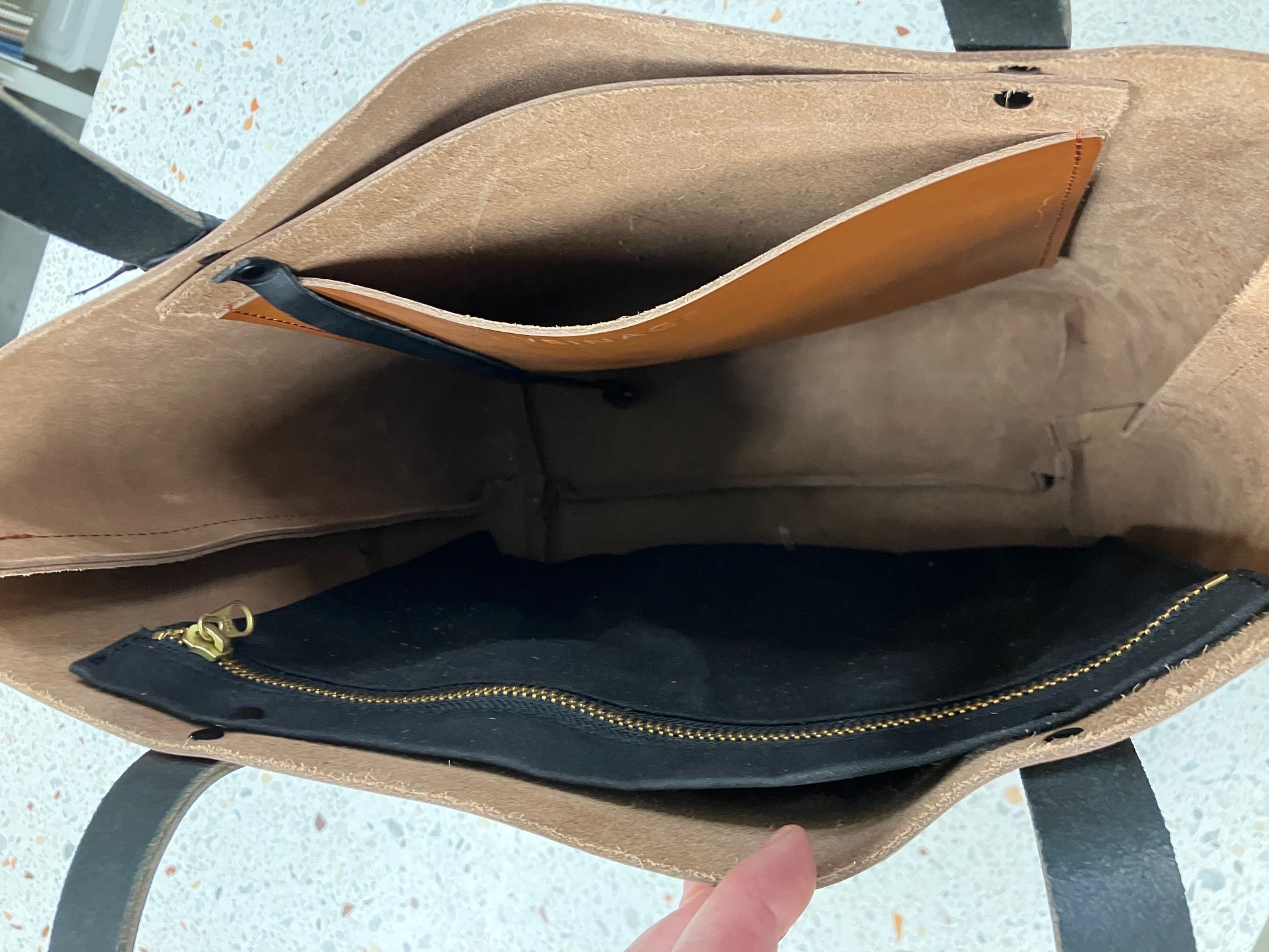 Sample brown Leather minimalist tote bag FLORENCE model