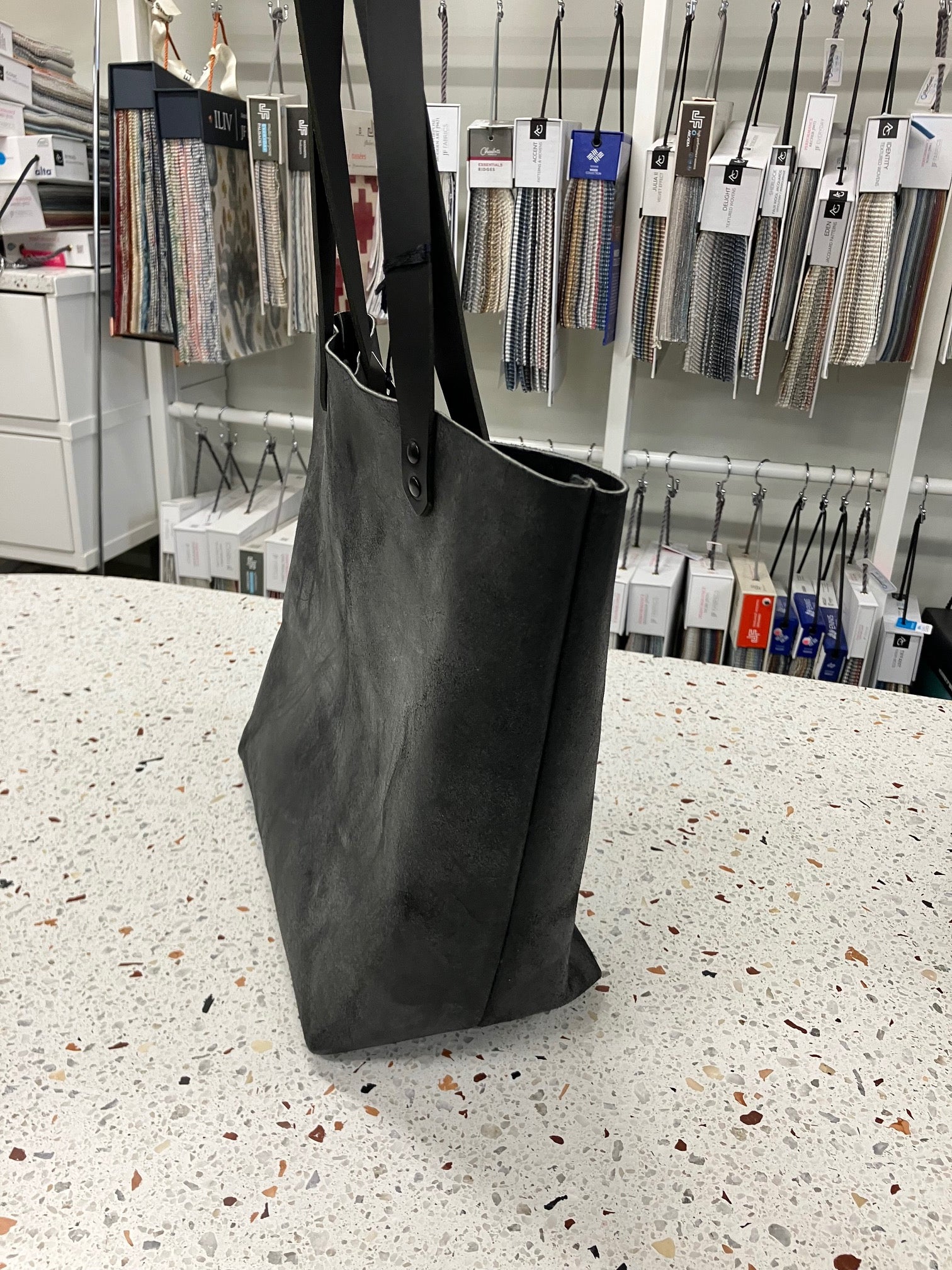 Sample grey-black Leather minimalist tote bag FLORENCE model