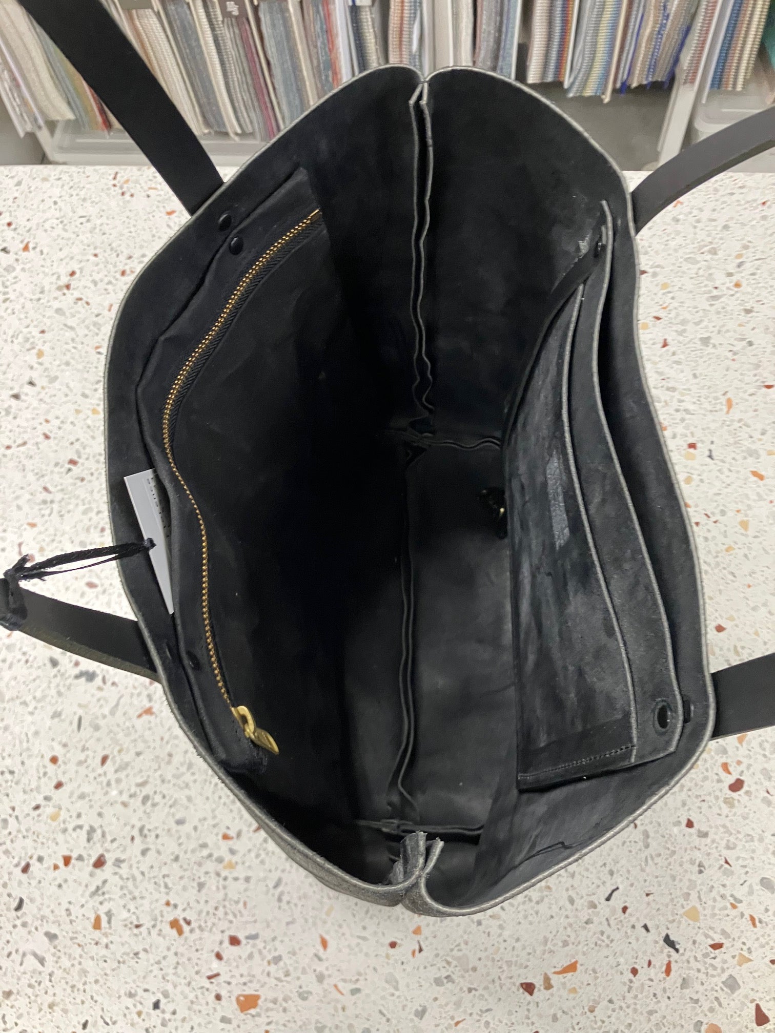 Sample grey-black Leather minimalist tote bag FLORENCE model