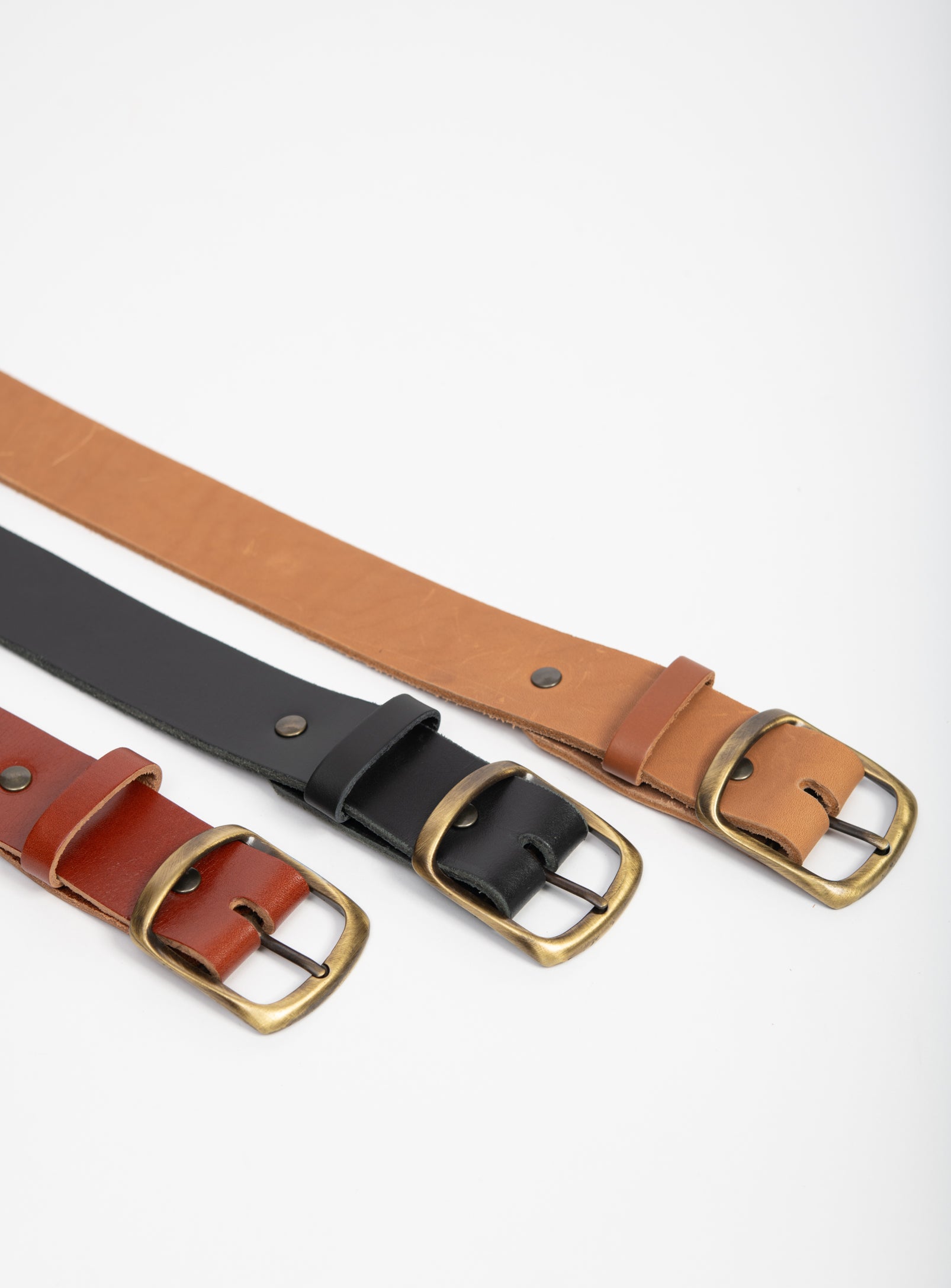Wide Brass-Toned Ring Buckle Leather Belt 