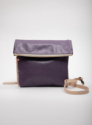 Leather clutch bag with crossbody strap BORDEAUX model