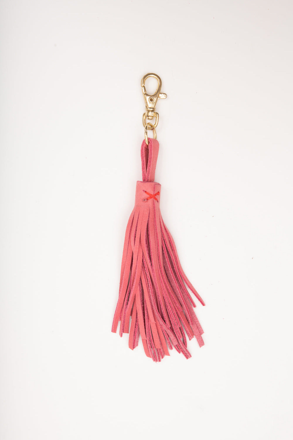 Veinage Leather fringe keychain with brass hardware FRANGIPANE model, handmade in Montreal