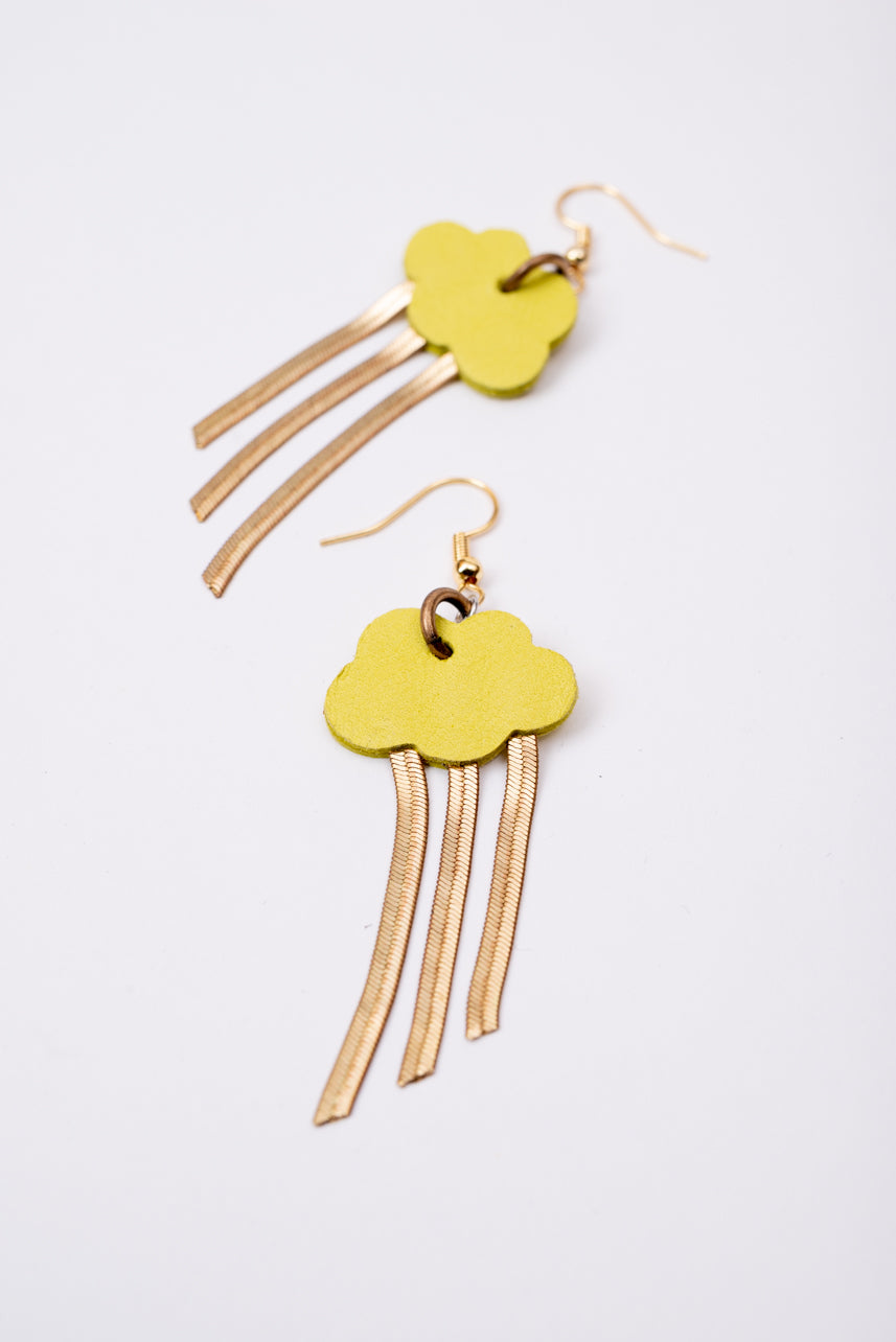 Statement leather earrings NUAGE model, handmade by Veinage in Montreal Canada
