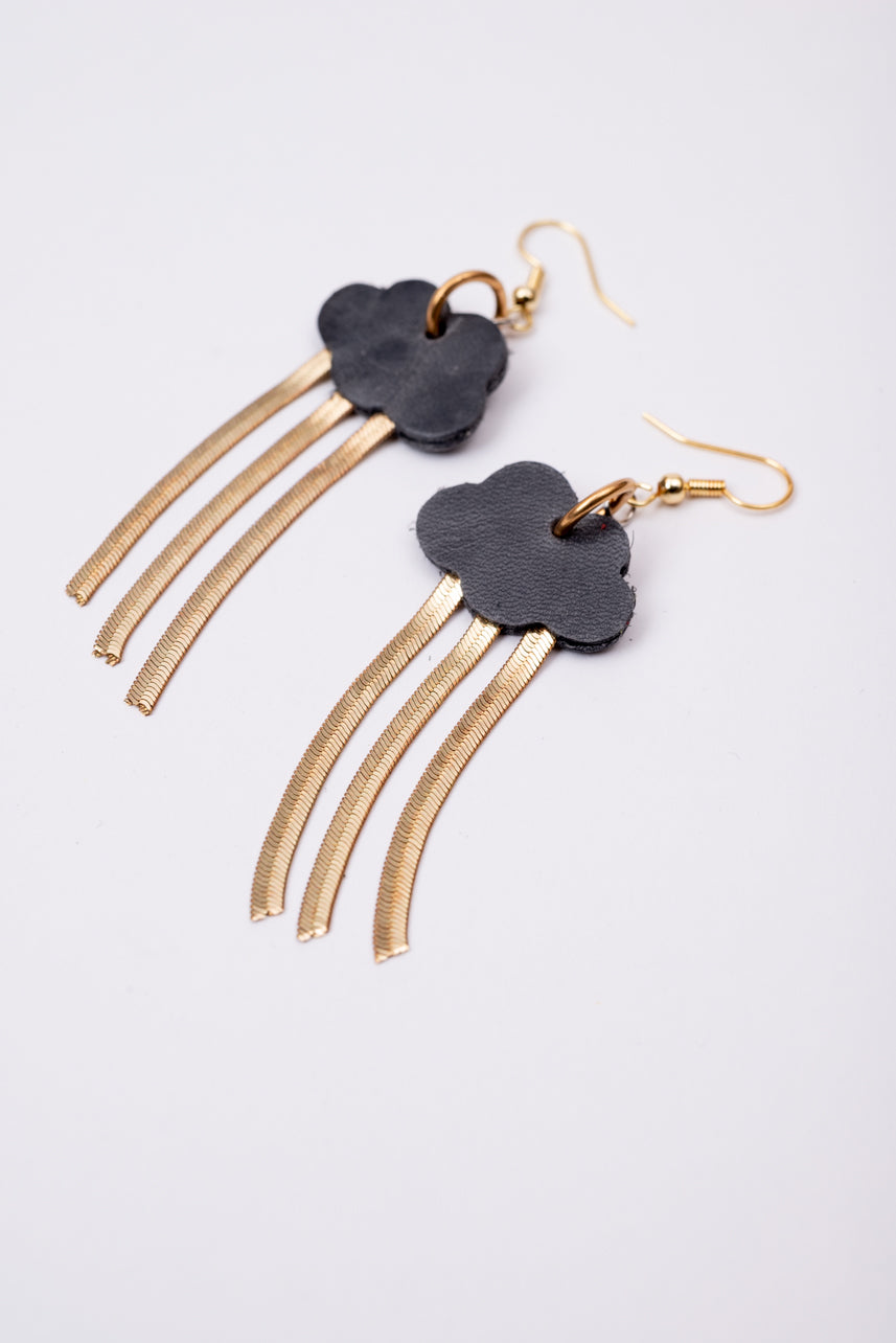 Statement leather earrings NUAGE model, handmade by Veinage in Montreal Canada
