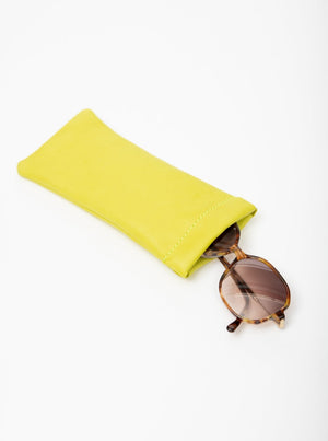 Leather glasses case, soft slip-in pouch case, glasses storage case VEDERE model_neon yellow