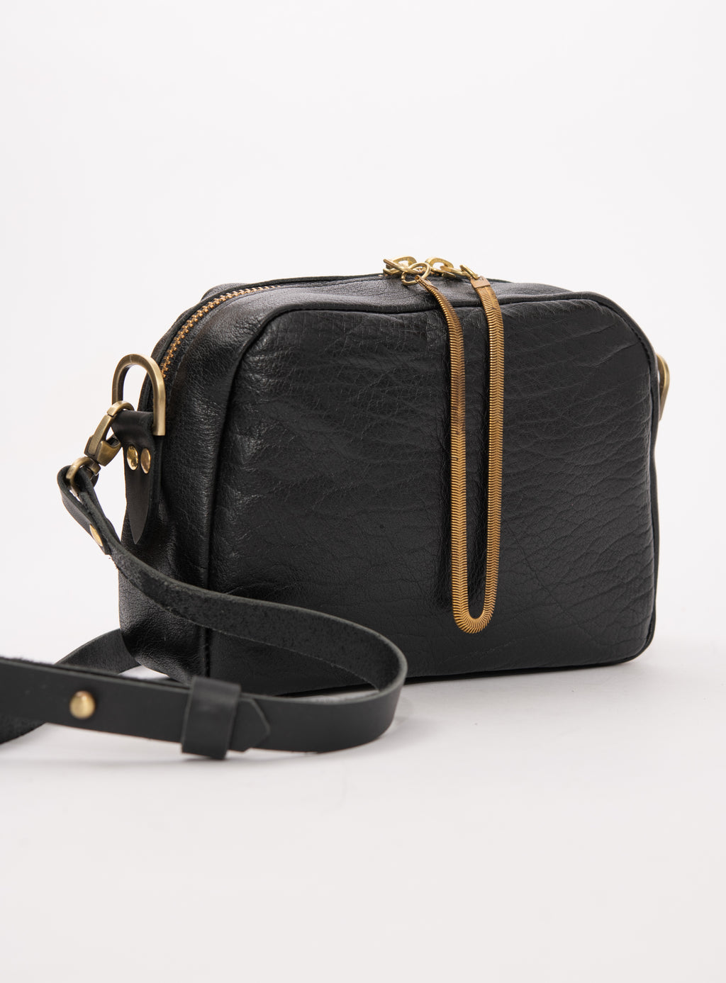 Veinage Cartier black leather crossbody bag, handmade in Montreal Canada