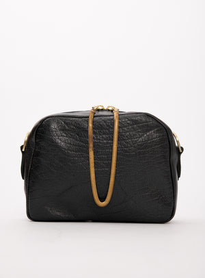 Veinage Cartier black leather crossbody bag, handmade in Montreal Canada