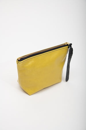 Veinage Garnier yellow leather pouch, handmade in Montreal, Canada