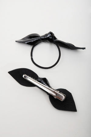 Veinage Leather hair clip and bow tie clip HOGAN model, handmade in Montreal, Canada