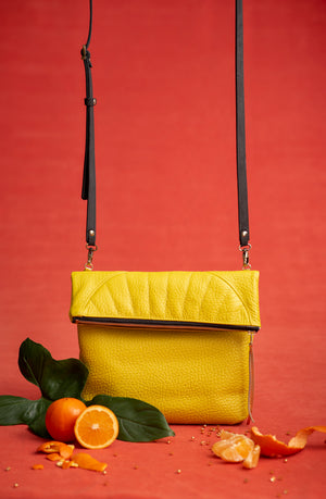 Leather clutch bag with crossbody strap ORANGE made to order