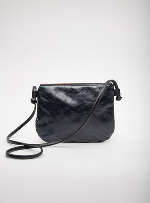 Minimalist small shoulder pouch in leather Venice model, Veinage handmade in Montreal, Canada