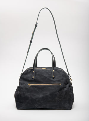 Veinage Leather and canvas travel or maternity bag multifunctional CIAO made to order, handmade in Montreal Canada